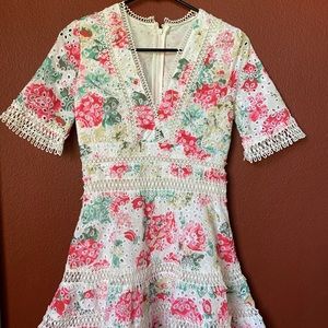 white short sleeved pink flowered dress